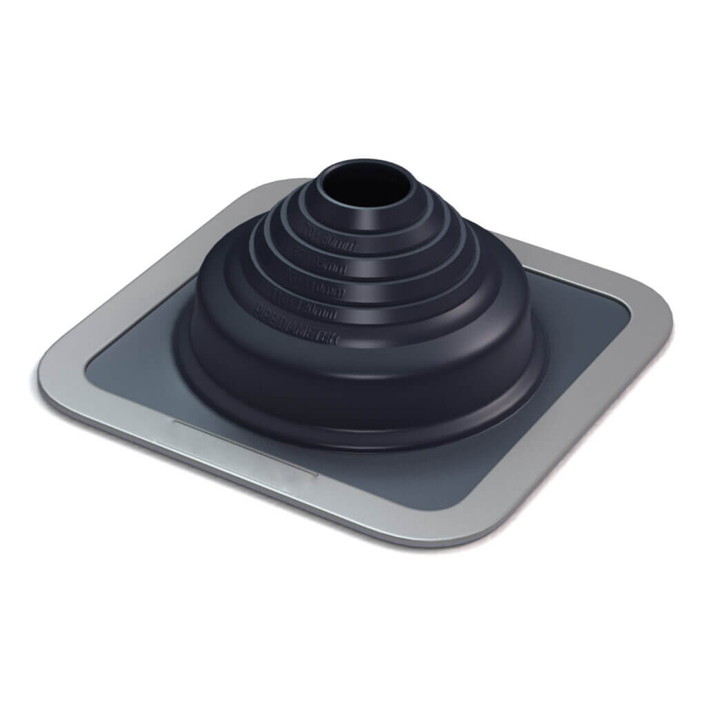Black hi-temp roof boot with silver border
